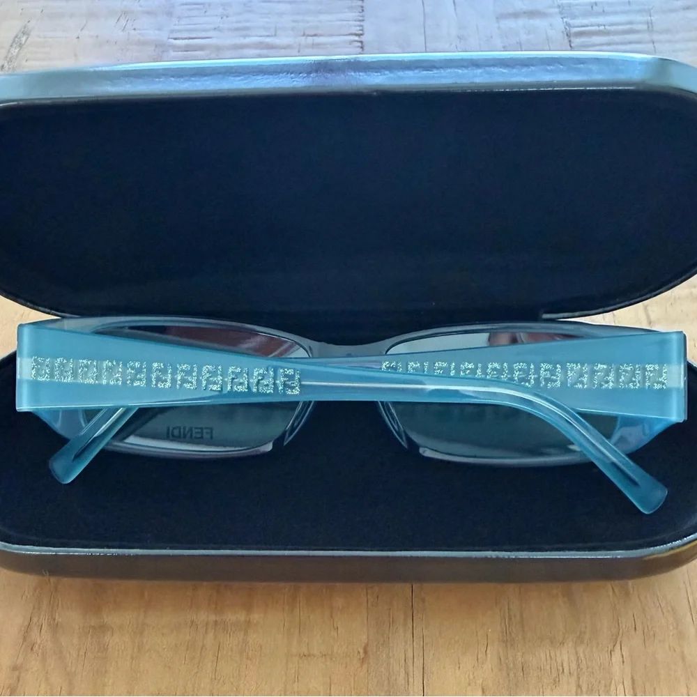 Fendi Women's Rectangle Eyeglasses 0 power Rectangle transparent blue New